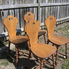 Set of FOUR Solid Oak Chairs circa 1940 with Carrying Slot in Backs.