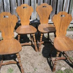 Set of FOUR Solid Oak Chairs circa 1940 with Carrying Slot in Backs.